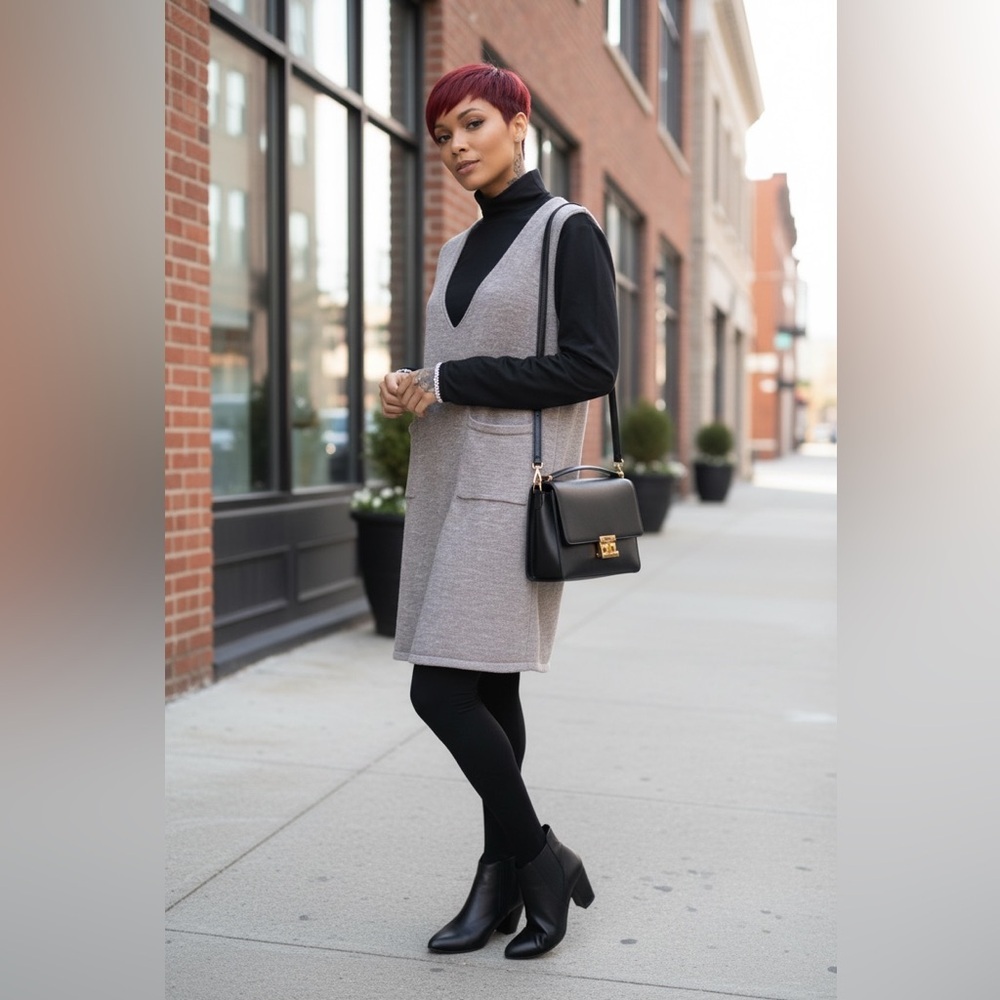 V-Neck Sleeveless Sweater Dress with Pockets Mocha.☑️